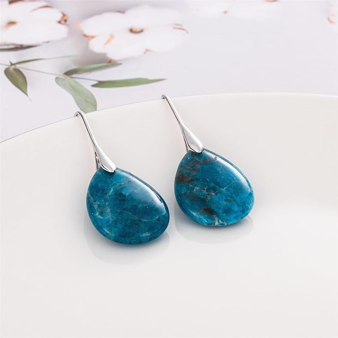 SELOVO Agate Teardrop Stone Grey Drop Earrings Fishhook Dangle Earrings for Women