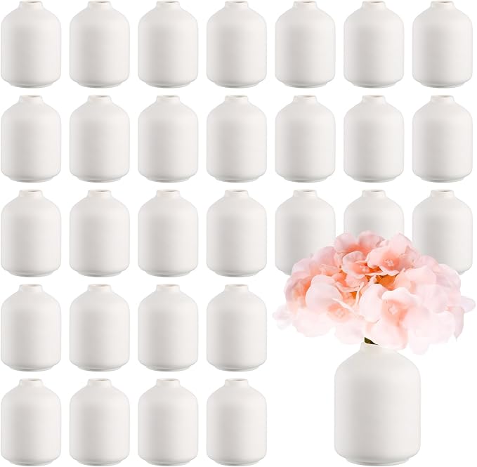 Tioncy 30 Set 3.9"*2.76" White Ceramic Bud Vases Bulk Valentine's Day by Tioncy