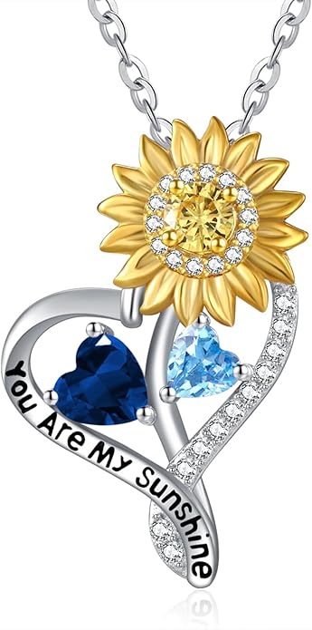 Valentine's Day Gifts for Wife 925 Sterling Silver Double Birthstone Pendant Necklaces I Love You for Always and Forever Necklace Anniversary Birthday Gifts for Wife Girlfriend Mom Her