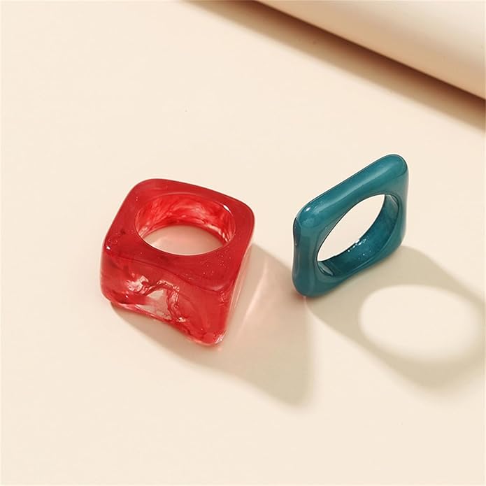 Multicolor Resin Chunky Rings for Women,Acrylic Plastic Rin Knuckle Finger Cute Trendy Aesthetic Y2k Statement Ring Vintage Simple Geometric Rings Jewelry