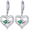 Valentines Day Gifts for Women, Heart Leverback Earrings Double Birthstone Dangle Earrings for Women, Love Jewelry for Her, Anniversary Birthday Gift for Mom Wife Girlfriend
