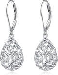 925 Sterling Silver Filigree Dangle Drop Earrings Daisy/Lotus/Rose Flower/Moonstone Leverback Teardrop Earrings for Women Infinity Celtic Knot Daisy Lotus Jewelry for Mothers Day