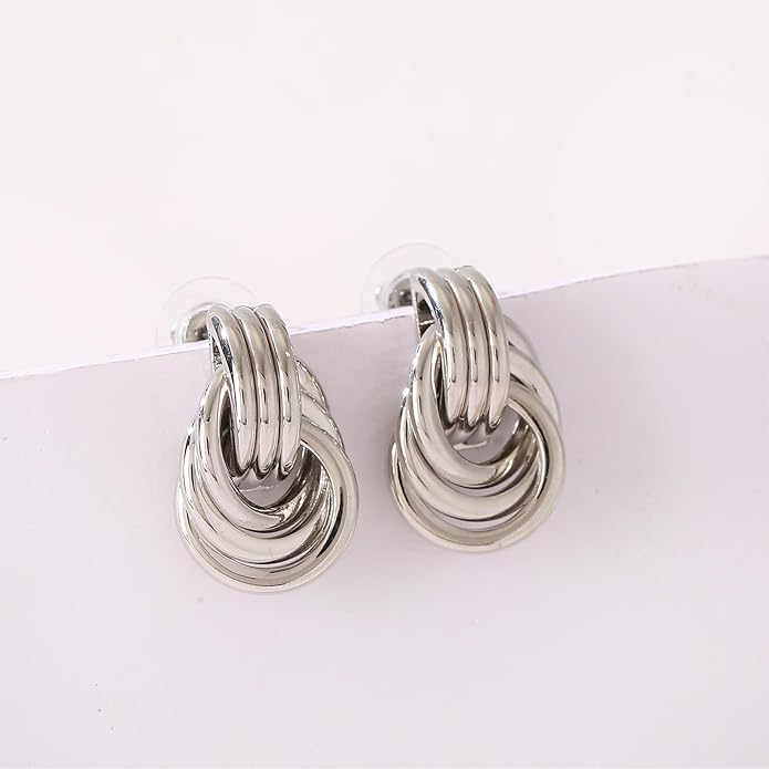 Gold/Silver Statement Geometric Earrings for Women Chunky Gold Knot Link Drop Dangle Earrings Trendy Jewelry Gift