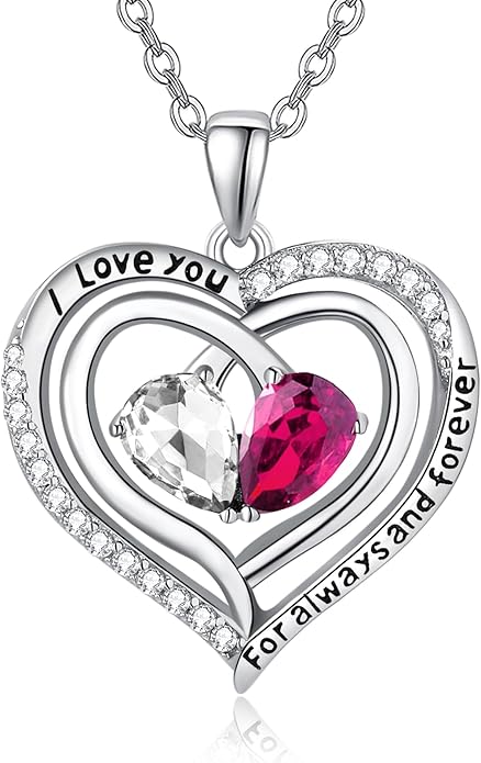 Valentine's Day Gifts for Wife 925 Sterling Silver Double Birthstone Pendant Necklaces I Love You for Always and Forever Necklace Anniversary Birthday Gifts for Wife Girlfriend Mom Her