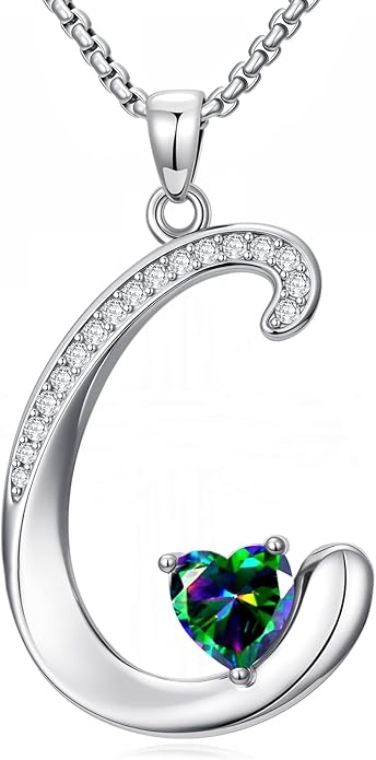 Valentines Day Gifts for Women Alphabet A to Z Initial Birthstone Pendant Necklaces for Women - 18k White Gold Plated Personalized Name Jewelry Valentine Mothers Day Birthday Gifts for Women Her Girlfriend