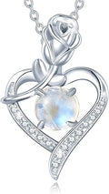 AGVANA Valentines Day Gifts Rosy Reverie Birthstone Necklace for Women Sterling Silver Genuine or Created Gemstone Rose Flower Heart Pendant Necklace Anniversary Birthday Gifts for Women Mom Wife Her