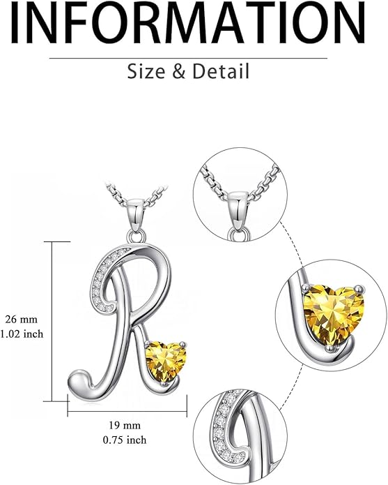 Valentines Day Gifts for Women Alphabet A to Z Initial Birthstone Pendant Necklaces for Women - 18k White Gold Plated Personalized Name Jewelry Valentine Mothers Day Birthday Gifts for Women Her Girlfriend
