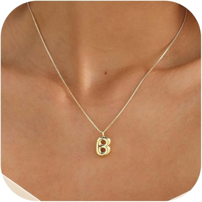 Bubble Gold Silver Letter Necklace Initial Necklaces for Women Trendy 14K Dainty Charm Pendant Name Necklace Personalized Jewelry Gift for Women Teen