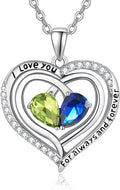 Valentine's Day Gifts for Wife 925 Sterling Silver Double Birthstone Pendant Necklaces I Love You for Always and Forever Necklace Anniversary Birthday Gifts for Wife Girlfriend Mom Her