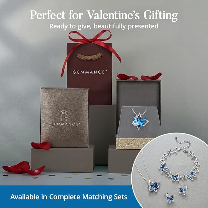 Valentine's Day Gift Butterfly Birthstone Crystal Necklace, Silver Tone with 18”+2” Chain, Necklace for Mother’s Day Anniversary Birthday Gifts for Women and Daughter