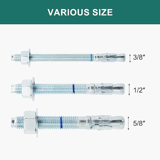5/8" x 4-1/2" Concrete Anchors 5/8 inch Wedge Anchors Bolts Zinc Plated - Image 4