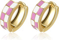 Chic Checker Small Hoop Cartilage Earrings Teacher Earrings for Women；White Black Enamel Hypoallergenic Hooped Gifts Gold and Silver tone