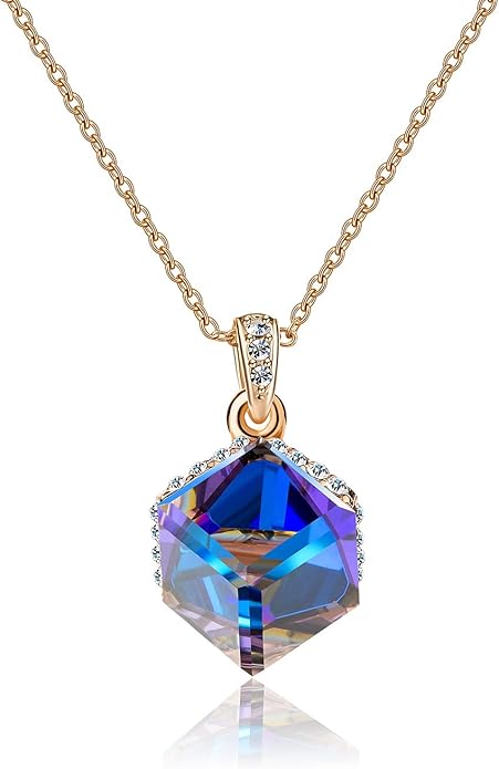 EVEVIC Color Changing Cubic Austrian Crystal Pendant Necklaces for Women 14K Gold Plated Hypoallergenic Jewelry
