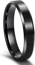 Frank S.Burton 3mm 4mm 6mm 8mm Black/Silver/Rose Gold Tungsten Rings for Women Men Wedding Band Engagement Ring Comfort Fit Beveled Edges Size 4-15