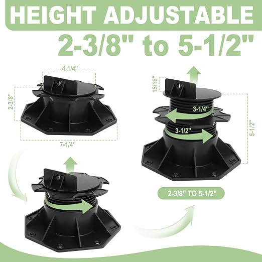10Pack Adjustable Deck Support Pedestal, 2-3/8" to 5-1/2" Height | Deck - Image 3