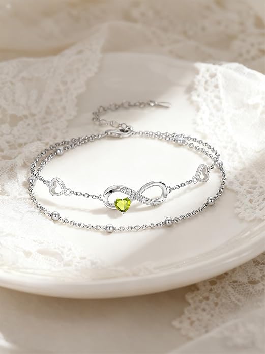 Dorunmo Infinity Heart Anklet Bracelet for Women 925 Sterling Silver Adjustable Infinity Birthstone Bracelet Friendship Jewelry Gifts for Women Birthday Christmas
