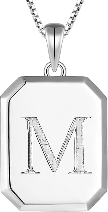 YL Initial Necklace 925 Sterling Silver Square/Round/Heart Letter Pendant A-Z Alphabet Polished Jewelry for Women