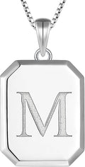 YL Initial Necklace 925 Sterling Silver Square/Round/Heart Letter Pendant A-Z Alphabet Polished Jewelry for Women