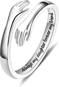 Yesteel S925 Sterling Silver Hug Ring for Women Teen Girls, Adjustable Ring Jewelry Mothers Day Birthday Gifts for Daughters Mom Sister Wife Friends Grandma