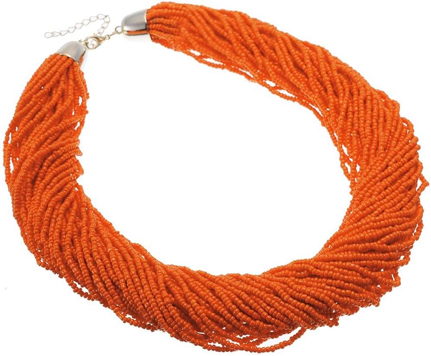 Fashion Multilayer Seed Bead Chain Choker Collar Necklace Earrings Set Cluster Strand Handmade Bib Statement Necklace