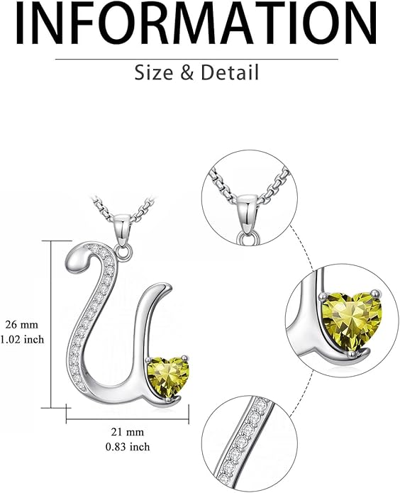 Valentines Day Gifts for Women Alphabet A to Z Initial Birthstone Pendant Necklaces for Women - 18k White Gold Plated Personalized Name Jewelry Valentine Mothers Day Birthday Gifts for Women Her Girlfriend