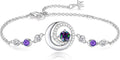 FANCIME Birthstone Bracelets 925 Sterling Silver Moon and Star Bangle Charm Bracelet Fine Jewelry Birthday Anniversary Christmas Day Gift for Her Women, Adjustable Chain 6.7"+1.2" Extend