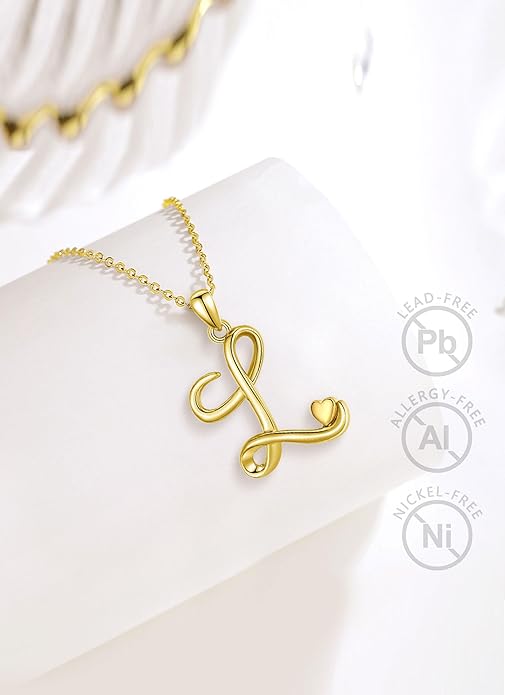 CELESTIA 925 Sterling Silver Initial Necklaces 26 Letter with Rose Gold Heart - 18 Inch Chain