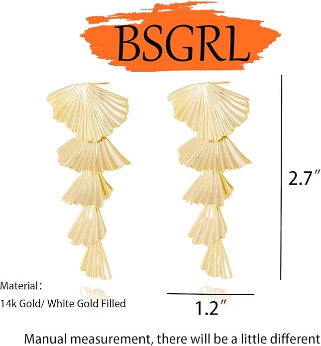 Chunky Gold Earrings-14K Gold Plated Ginkgo Leaf Bow Dangle Geometric Designed Drop Heart Teardrop Statement Chunky Earrings for Women