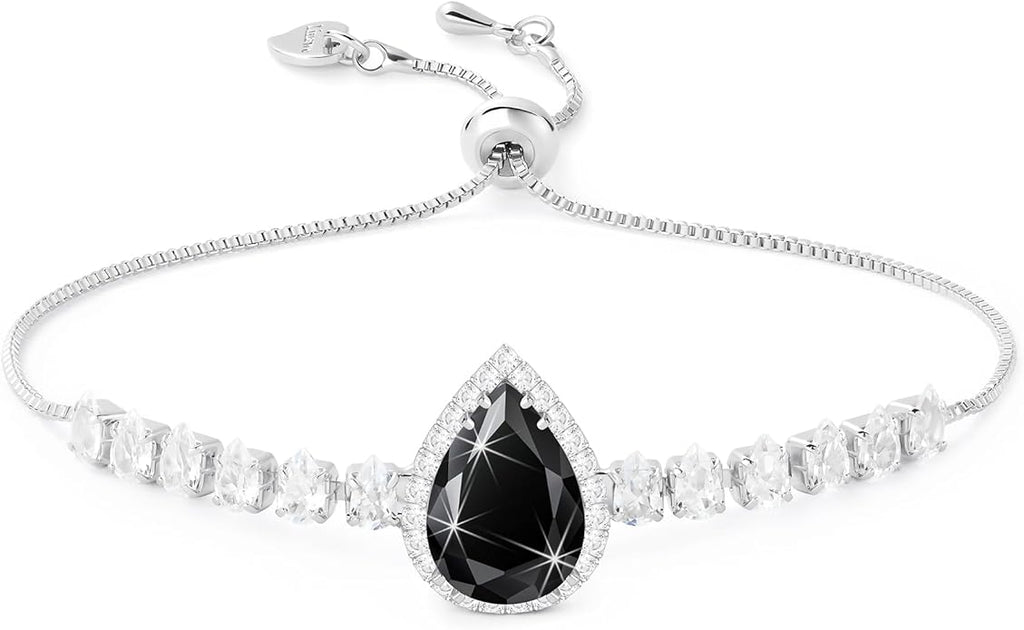 Linawe Crystal Imitation Diamond Rhinestone Charm Bracelets for Women, Gold/Silver/Rose Gold Adjustable Chain Bracelet, Teardrop Birthstone Cubic Zirconia Prom Costume Wedding Jewelry