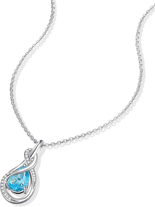 FANCIME TimelessTie Birthstone Necklace for Women White Gold Plated Sterling Silver Ribbon Design Jewelry Knot Pendant Fine Jewelry Gemstone Birthday Graduation Anniversary Valentines Day Gifts for Women Wife Mother Her