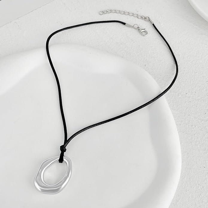 PLOUTOS Statement Modern Geometric Hollow Square Pendant Rope Chain Necklace for Women Bold Fashion Layering Collarbone Jewelry Party Wear Accessory