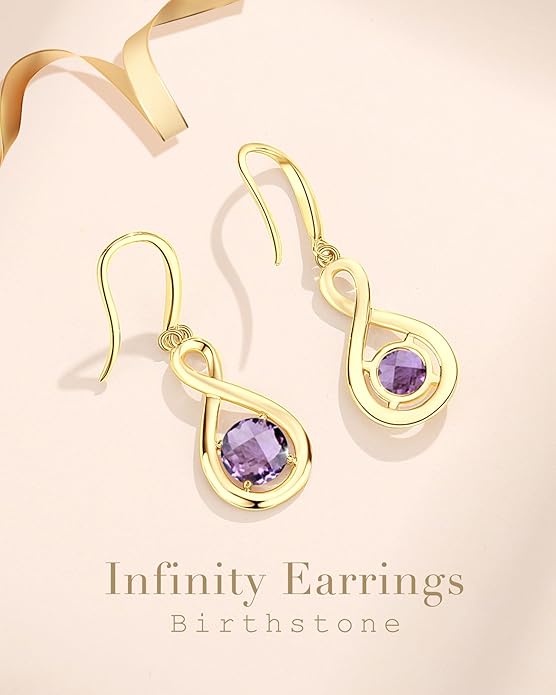FANCIME Valentines Day Gift Dangle Drop Earrings 925 Sterling Silver Dainty Infinity Round Gemstone Birthstone Jewelry Birthday Gifts for Her Women