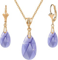 EVEVIC Austrian Crystals Teardrop Pendant Necklace Earrings for Women 14K Gold Plated Hypoallergenic Leverback Drop Dangle Earrings Jewelry Set
