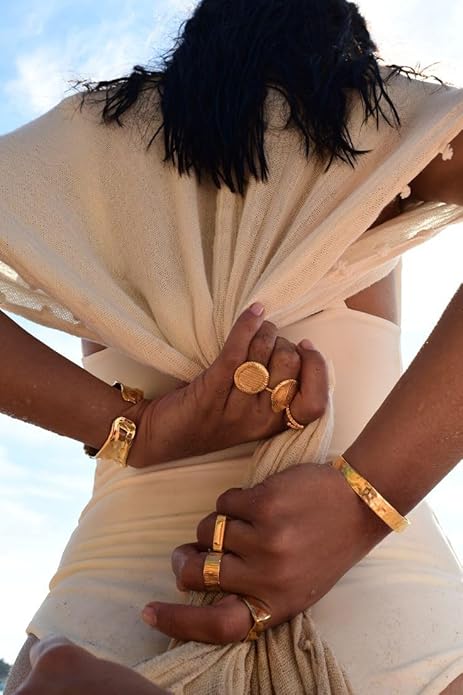 POTESSA 18K Gold Plated Cuff Bracelets Adjustable Dainty Bangle Handemade Jewelry for Women