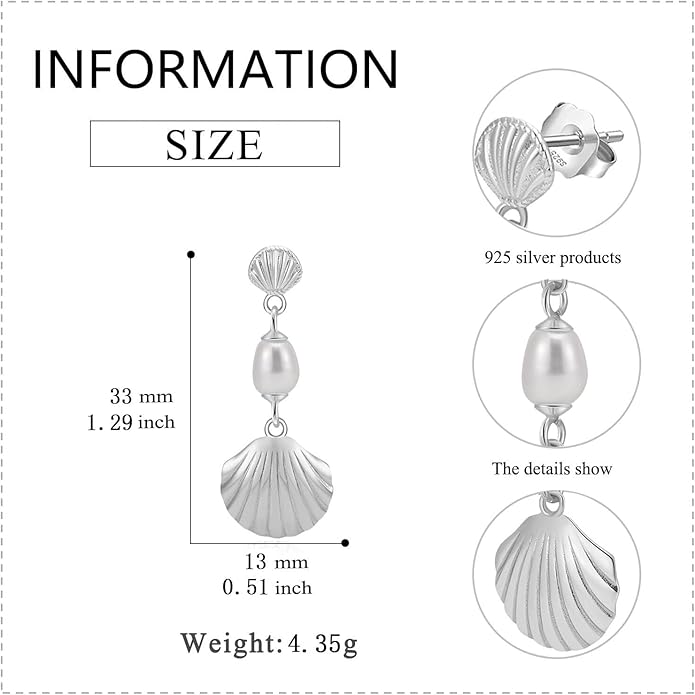 VONALA Silver/Gold Seashell Pearl Dangle Earrings 925 Sterling Silver Beach Drop Dangle Earrings Starfish Leverback Earrings Ocean Jewelry Gifts for Women