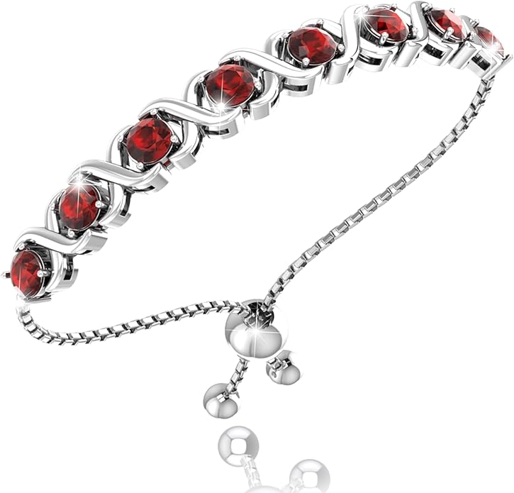 Birthstone Bangle Bracelet for Women Classic Beautiful 925 Sterling Silver Sparkling Gemstone XO Bolo Tennis Bracelet Fine Wrist Jewelry 4.2 Ct, 11"