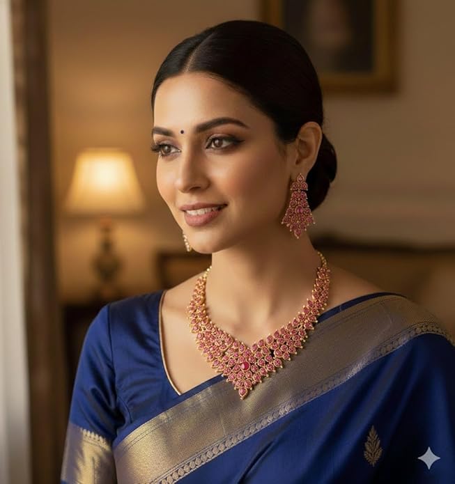 Touchstone Indian Bollywood Tinsel Town Traditional Western Taste Studded Diamond Look Rhinestones Designer Bridal Jewelry Necklace Set for Women