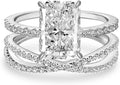 3.5CT Radiant Cut Engagement Ring Set for Women, S925 Silver X-Shaped Band 2-Piece Cubic Zirconia Bridal Wedding Ring Set
