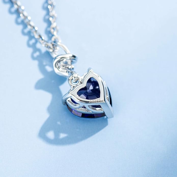 AGVANA Valentines Day Gifts 14K Solid White Gold Diamond Gemstone Pendant with Sterling Silver Chain 8mm Heart Birthstone Necklace Fine Jewelry Anniversary Birthday Gifts for Women Mom Wife
