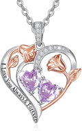 Valentine's Day Gifts for Wife 925 Sterling Silver Double Birthstone Pendant Necklaces I Love You for Always and Forever Necklace Anniversary Birthday Gifts for Wife Girlfriend Mom Her