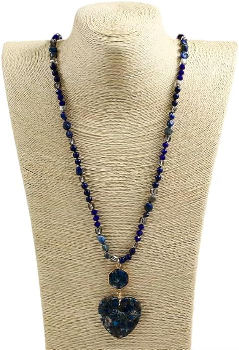 Yomisa Boho Necklaces for Women Men Long,33/34/35 Inch Natural Turquoise Tiger Eye Beaded Stone Pendant Necklaces for Women Trendy,Handmade Bohemian Western Bead Necklace Fashion Charm Jewelry Gift