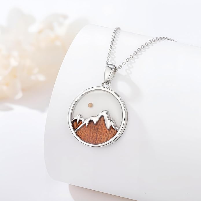 Natural Necklace for Women 925 Sterling Silver Mountain/Wave Pendant Necklace Nature Jewelry Gift for Women