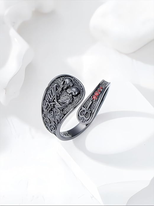 Midari Sun and Moon/Bee/Celtic/Life of Tree/Lotus Spoon Ring for Women 925 Sterling Silver Adjustable Ring Open Ring for Women Men Halloween Birthday Gift