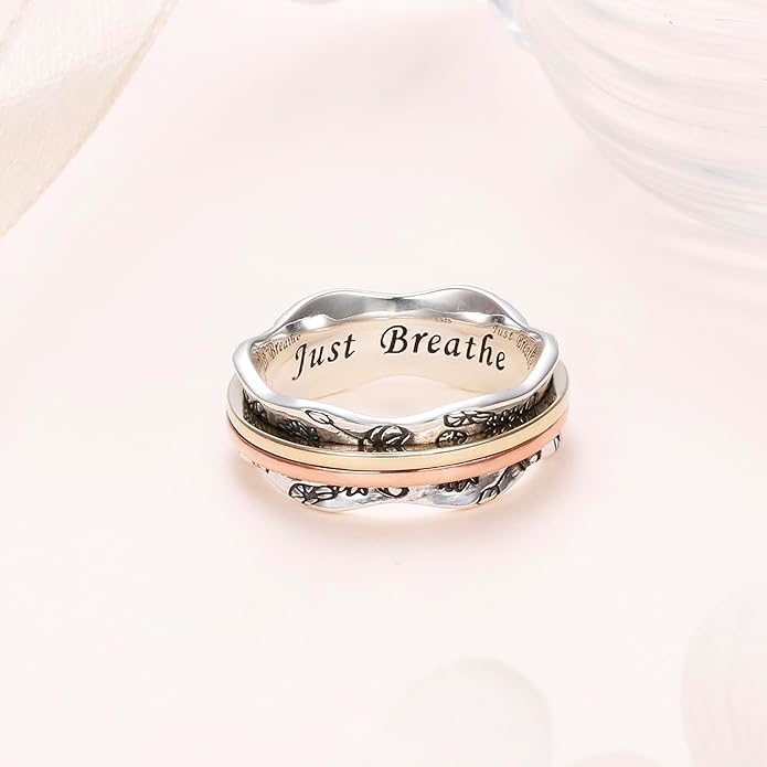 Ladytree Anxiety Relieve Rings 925 Sterling Silver Spinner Fidget Ring Worry Stress Relieving Boredom ADHD Autism Ring Platinum Plated Jewelry Birthday Gifts for Women Men