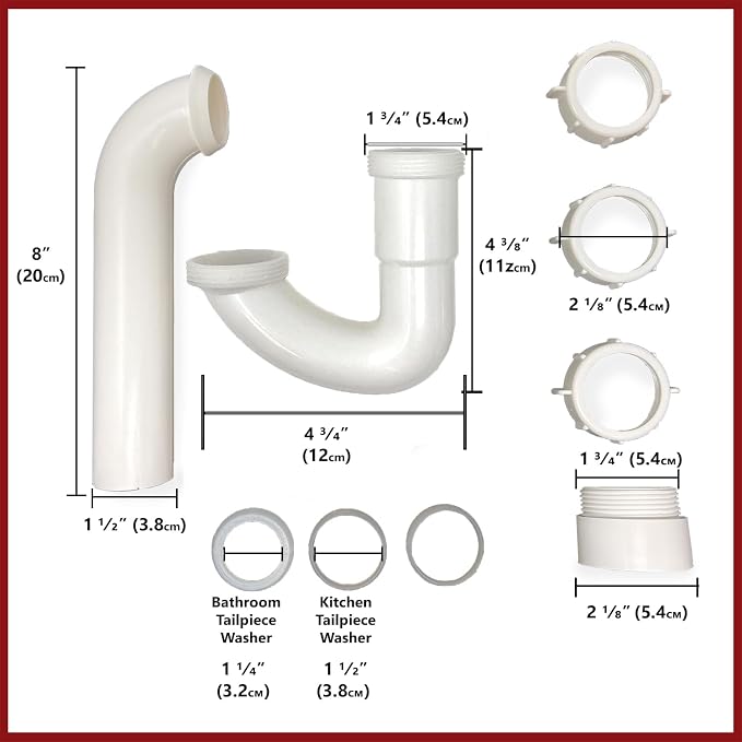1 1/2" Sink P Trap, Fits 1 1/2" or 1 1/4" Tailpieces, - Image 2