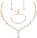 Bridal Wedding Jewelry CZ Set Marquise Teardrop Cubic Zirconia Pendant Necklace and Dangle Earring Bracelet Sets for Women