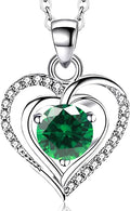 RIVIKO Heart Birthstone Pendant Necklace for Women 925 Sterling Silver Zirconia Necklaces Valentine's Day Anniversary Birthday Mothers Day Jewelry Gifts For Her Mother Wife