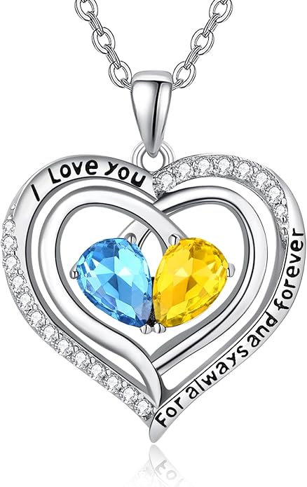 Valentine's Day Gifts for Wife 925 Sterling Silver Double Birthstone Pendant Necklaces I Love You for Always and Forever Necklace Anniversary Birthday Gifts for Wife Girlfriend Mom Her