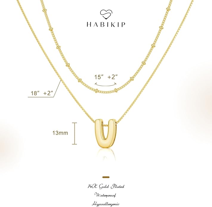 Initial 14K Gold Plated Necklaces for Women, Layered Bubble Letter A-Z Necklace Pendant Choker Necklaces for Women Trendy Monogram Name Necklace Personalized Jewelry for Women