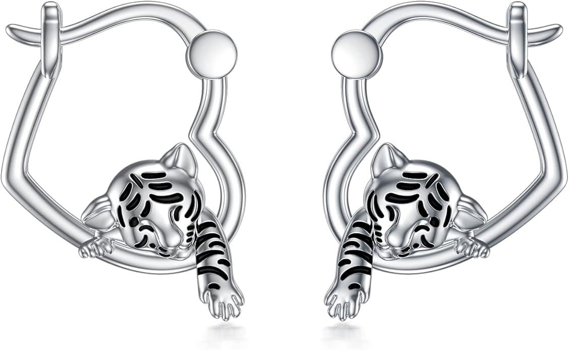 Hypoallergenic Earrings Rabbit Tiger Teddy Koala Puppy Panther Peacock Earrings Sterling Silver Animal Hug Hoop Earrings Jewelry Mothers Day Graduation Birthday Gifts for Women